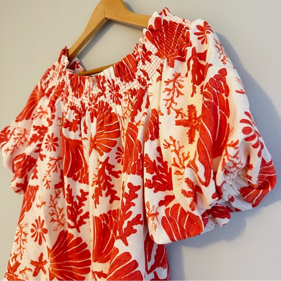 NWT, CeCe, Orange and White Blouse, Puffed Sleeves, Women's Size Medium - Picture 10 of 11